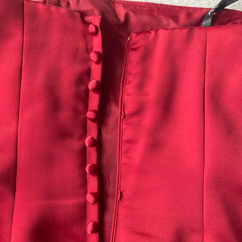 Nicole Miller Strapless Red Satin Evening Gown Crimson Formal Maxi Dress - Picture 9 of 15